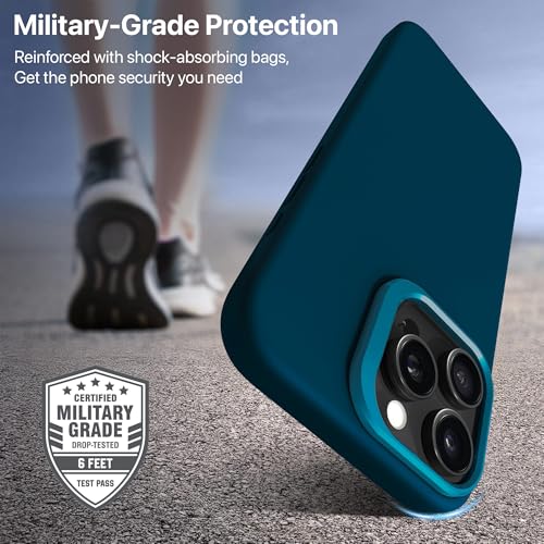 Image of eller sante Silicon Back Cover Case for iPhone 16 Pro Scratch Resistant TPU Shockproof 6ft Feet Drop Protection Support Mag-Safe Wireless Charging- Blue