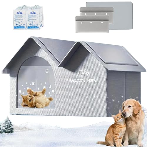 2025 New Air Conditioner Cat House, Weatherproof Pet Ac Houses, Cooling Dog Houses, 10 Ice Packs,for Small,Medium,and Large Dogs and Cats (Gray, XL)