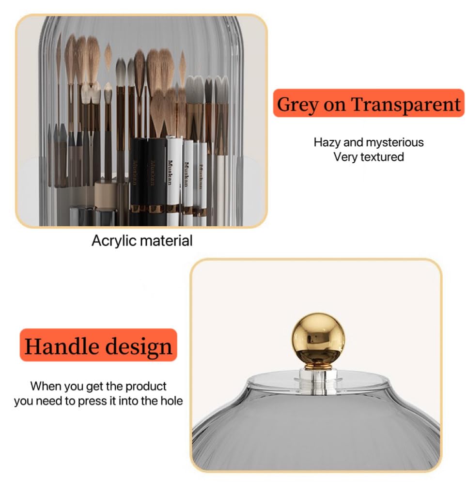 Organizador de brochas de maquillaje con tapa [a prueba de polvo e impermeable] 360 Rotativo Transparente Brochas de Maquillaje Organizador para Tocador Escritorio Baño Encimera