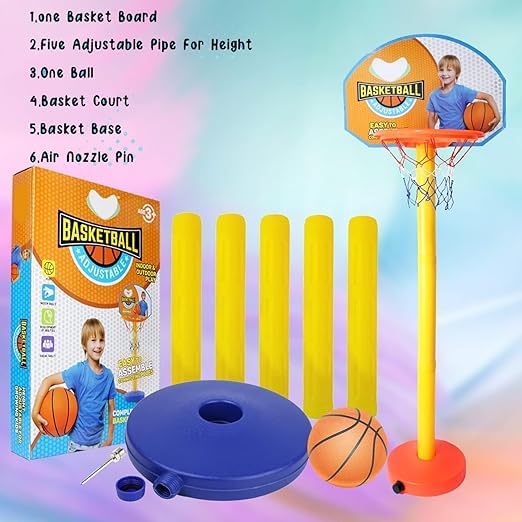 Image of Prime Adjustable Height Basketball Set for Kids with Stand and Ball Portable Basket Ball Set with Board Ring Net Ball for Kids Playing and Gifting Use Pack of 1 (Basket Ball Set)