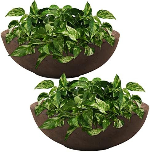 Sunnydaze Percival 20.75-Inch Indoor/Outdoor Double-Walled Polyresin Planter Bowl with UV-Resistant Sable Finish - Set of 2