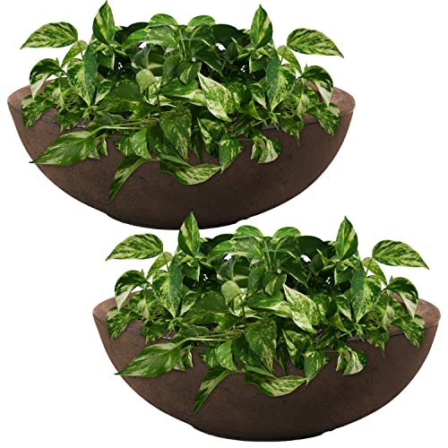 Sunnydaze Percival 20.75-Inch Indoor/Outdoor Double-Walled Polyresin Planter Bowl With Uv-Resistant Sable Finish - Set Of 2 #TOP2