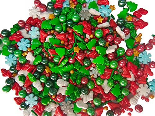 1 Bottle Cake Sprinkles | Cookie Sprinkles Holiday Party Candy (Red Green Gold Sprinkles) Edible Sprinkles Mix for Baking 3.35 OZ with 1 Set Tweezers