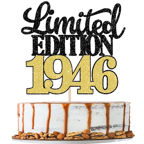 1 pezzo Limited Edition 1945 - Decorazione per torta glitterata 80th con brillantini, decorazione per torta su 80 anni, 80 e favolosa per uomini e donne, compleanni, feste, torte, colore nero e oro