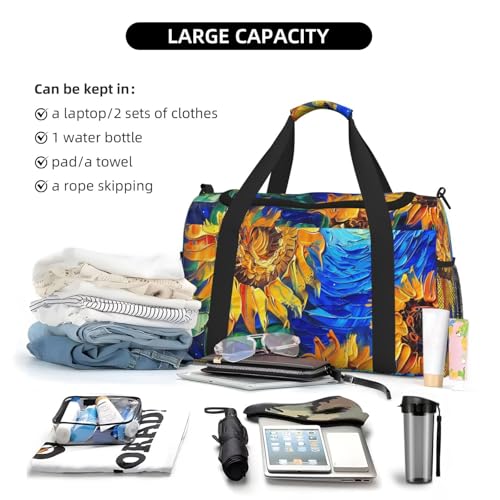 Sky Sunflower Duffle Bag for Travel Starry Night Sports Gym Tote Carry On Bag Large Shoulder Weekend Overnight for Workout 6