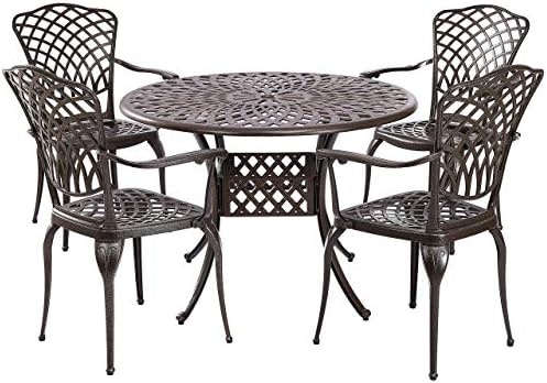 Kinger Home 5-Piece Outdoor Dining Set Patio Dining Set for 4 Cast Aluminum Table and Chairs for Garden, Backyard