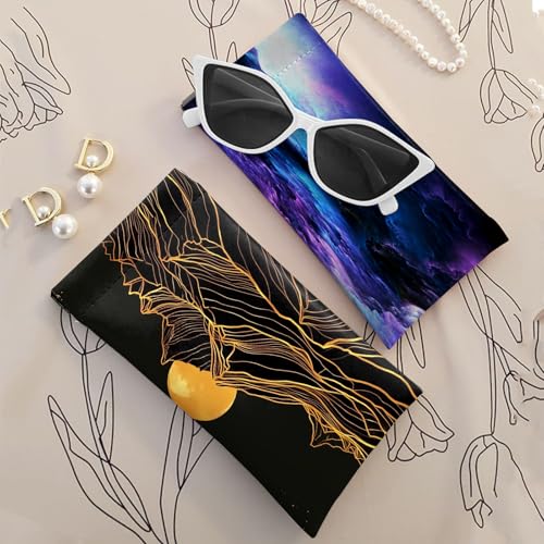 Image of 2 PCS Glasses Case Eyeglass Sunglasses Pouch Squeeze Portable Bag Soft Leather with Cleaning Cloth Women Men Girls-Purple Sunset