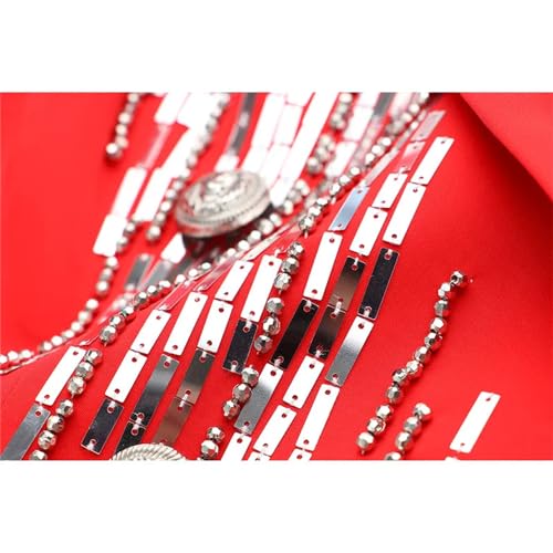 Women Double Breasted Full Sleeve Blazer Ladies Red Sequin Nail Bead Slim Suit Jacket4