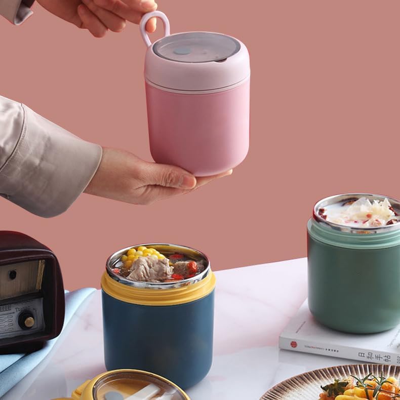 Copo de sopa isolado de aço inoxidável com colher e tampa à prova de vazamento - Recipiente térmico de parede dupla para refeições quentes/frias, saladeira portátil para escritório, viagens ou lanches Copo de sopa isolado de aço inoxidável com colher e tampa à prova de vazamento - Recipiente térmico de parede dupla para refeições quentes/frias, saladeira portátil para escritório, viagens ou lanches