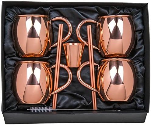 Old Moscow Mule Copper Mugs - 16oz Solid Copper Smooth Cups - Gift Set Bundle of 4