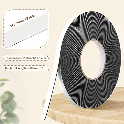 Image of Tatuo 2 Rolls Double Sided Foam Tape 1 /2 Inch by 50 Feet Black PE Foam Tape Sponge Soft Mounting Adhesive for DIY Craft Picture Poster Hanging