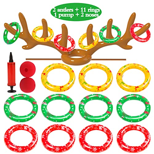 Eboozone Inflatable Reindeer Antler Toss Game 2 Sets, Christmas Game, 2 Antlers 16 Rings With Pump #TOP2