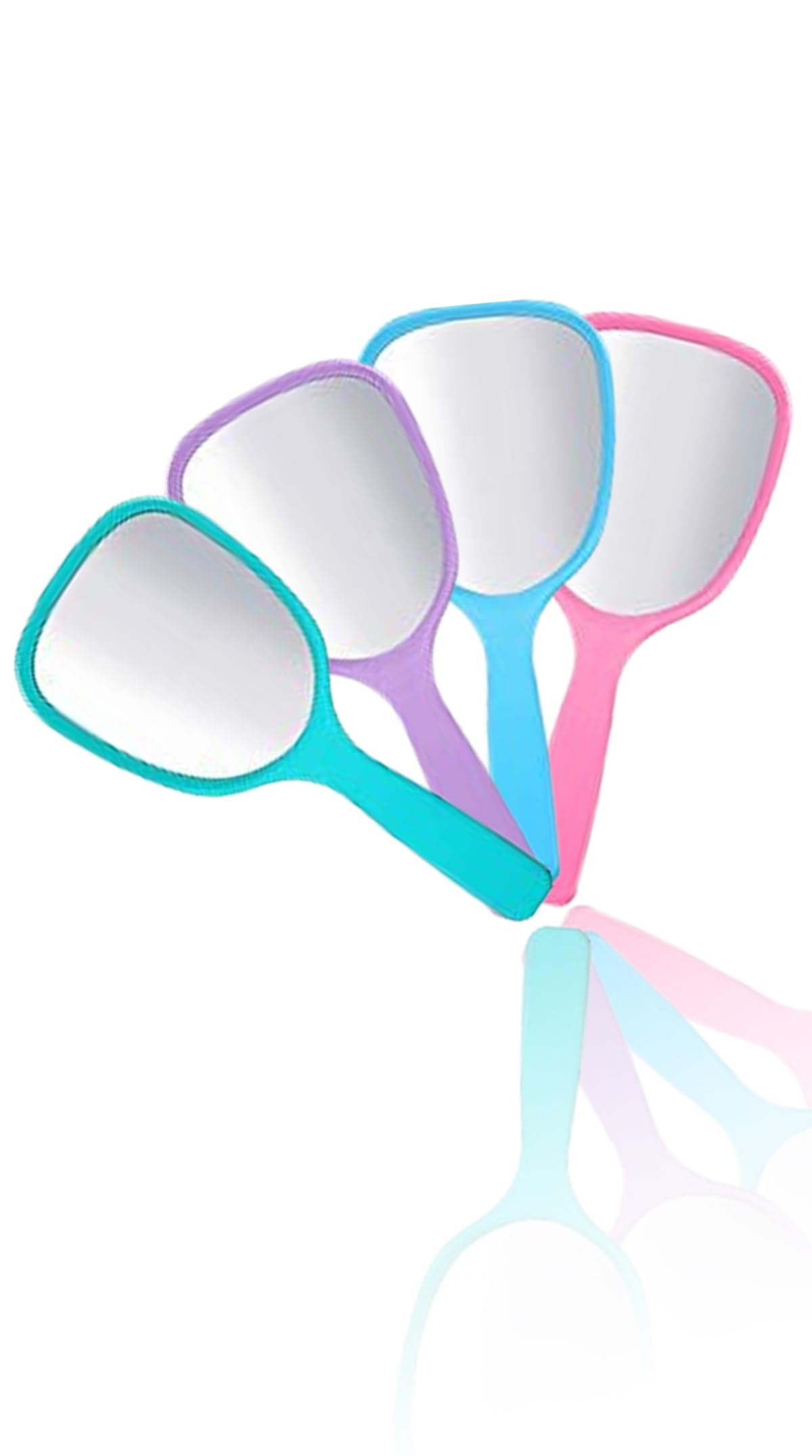 Sweet seven Portable Handheld Makeup Mirrors - Compact Cosmetic Mirrors with Handle, Set of 4 (Blue, Green, Pink, Purple), Travel-Friendly, 3.15" Wide, 7.09" Long