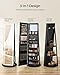 SONGMICS LED Jewelry Cabinet Standing, Lockable Armoire With Full-Length Mirror and Adjustable Lights, Space-Saving Organizer, Gift Idea, Ink Black UJJC008B01