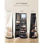 SONGMICS LED Jewelry Cabinet Standing, Lockable Armoire With Full-Length Mirror and Adjustable Lights, Space-Saving Organizer, Gift Idea, Ink Black UJJC008B01 - Image 5