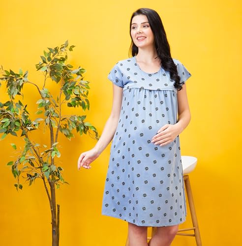 Image of AV2 Women's Cotton All Over Print Midi Maternity Feeding Nighty