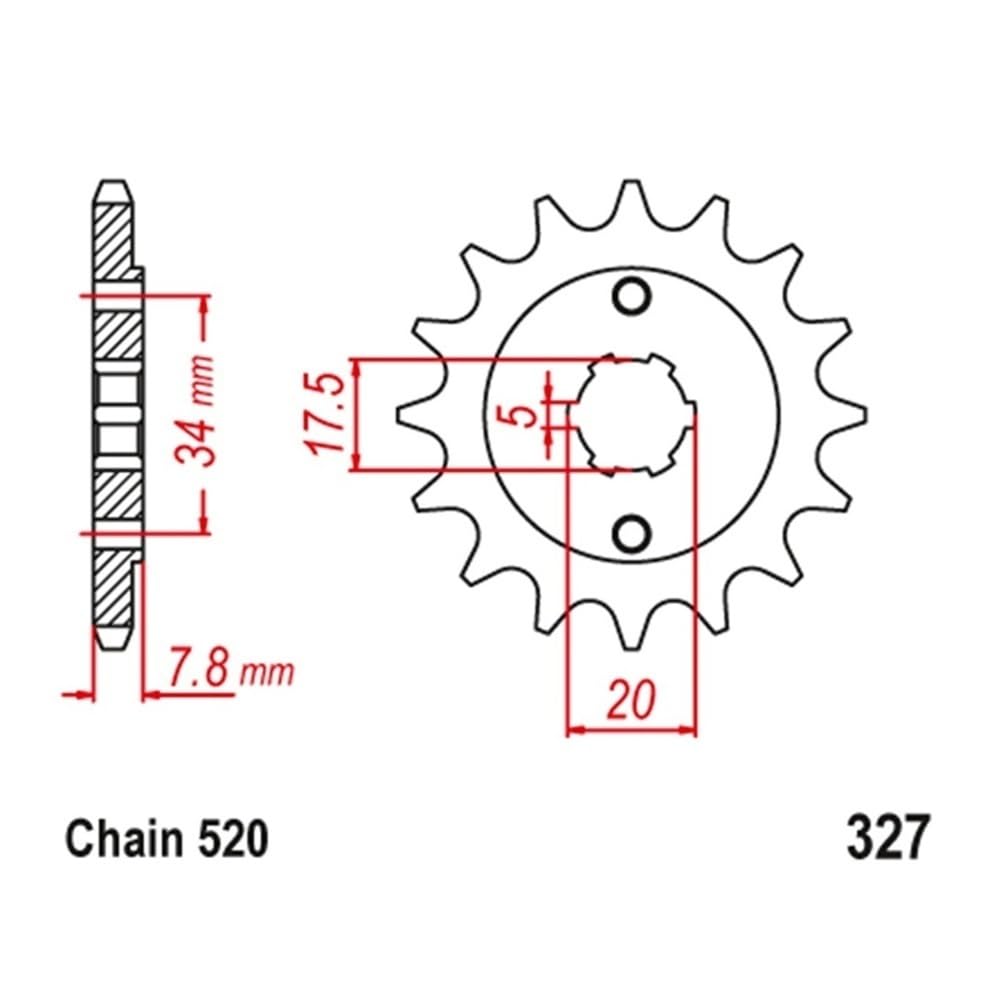520 13T 14T Pignone Moto Misura for Honda CRM125 90-99 CBX250 XL250 XL125R Baja XL125V Varadero 01-13 VT125C Shadow 99-07(14 Teeth)