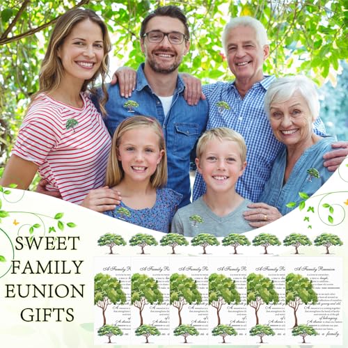 30 Set 15 Set Family Reunion Gifts Tree Pins Bulk Reunion Favors Enamel Remembering Our Roots Lapel Pins Brooches with Cards for Souvenirs Gathering Party Photo Booth Props Decorations3