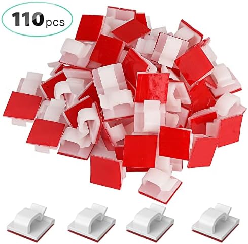 110pcs White Cable Clips, AGPTEK Adhesive Cable Management Clips Cable Organizer Cord Holder Clamps Electrical Wire Tidy Holder for Ethernet Cables, Office, Home, Fairy Light