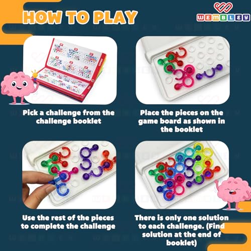 Image of Wembley Brain Puzzle Game for Boys & Girls 7-14 Years | Logic & Mind Puzzle Toy | 120 Challenges Brain Teaser | Travel Friendly Indoor Game | Birthday Gift