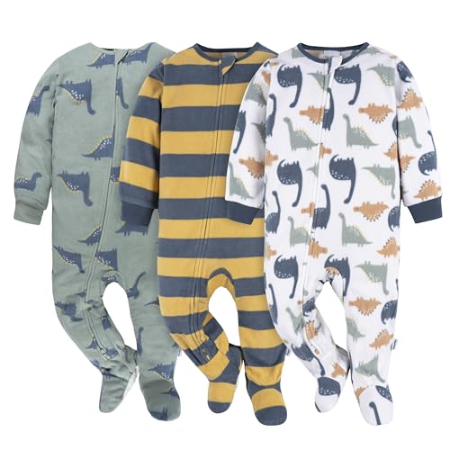 Gerber - Pijama de forro polar resistente al fuego, paquete de 3, Dinosaurios, 18 meses
