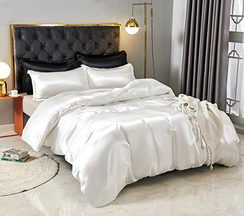 HOdo Home Satin Duvet Cover California King Size, 3 Piece Silk Like Comforter Cover, Ultra Soft and Breathable Bedding Set with Zipper Closure & Corner Ties