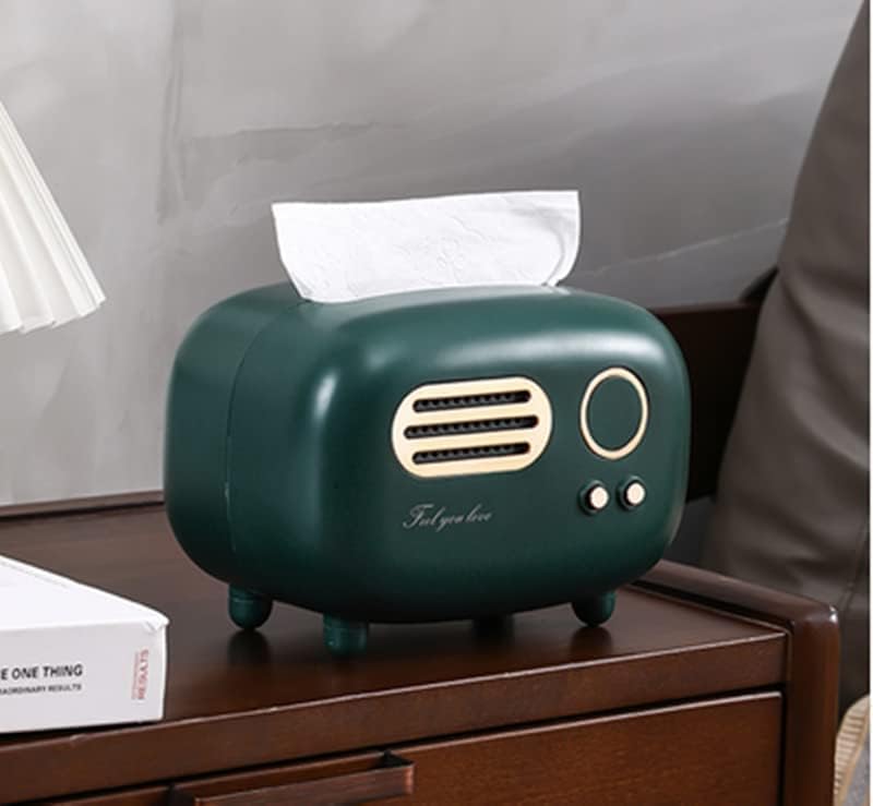 Miniatura 6 de Caja de pañuelos estilo radio retro, soporte de caja de pañuelos de moda y lindo para dormitorio, cocina, tocador de baño (verde)