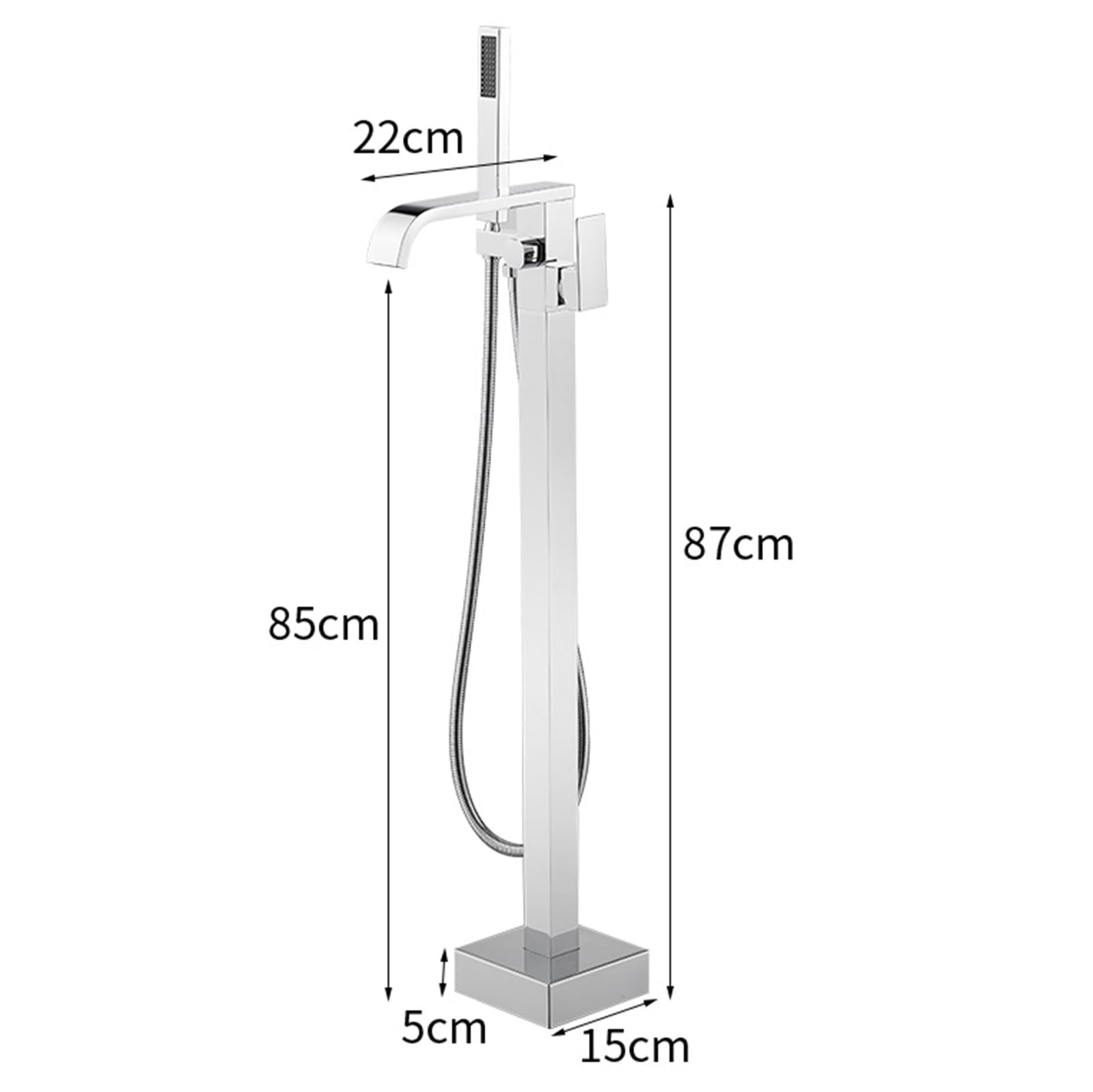 Grifo Mezclador de Bañera Y Ducha de Pie Grifos de Bañera Tipo Cascada Cromados Monomando de Latón con Ducha de Mano Grifo de Bañera de Pie Cromado