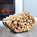 Qiang Ni Fireplace Wood Holder: Indoor Curved Log Wood Rack for Firewood - Fire Wood Storage Shelves for Yard Patio Garden - 22 Inch Metal Outdoor Fireplace Accessories