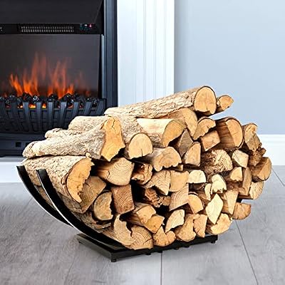 Qiang Ni Fireplace Wood Holder: Indoor Curved Log Wood Rack for Firewood - Fire Wood Storage Shelves for Yard Patio Garden - 22 Inch Metal Outdoor Fireplace Accessories