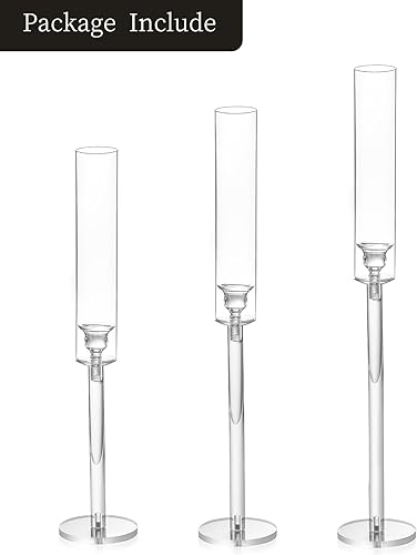 Miniatura 7 de Candelabros cónicos para centro de mesa, 3 portavelas acrílico para velas cónicas, portavelas transparente de huracán para bodas, fiestas de
