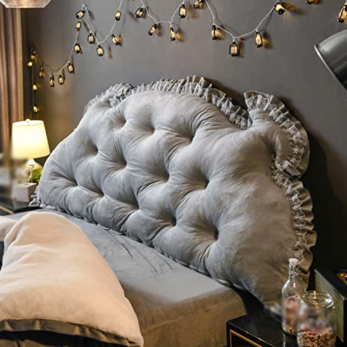 三角枕 読書クッション ベッドクッション 耐久性 蒸れない ウェッジクッション ヘッドボードクッション 単色 フリル モダン シンプル PPコットン リーディングピロー まくら一人暮らし 在宅勤務 120*70cm グレー 腰椎パッド 介護 出窓