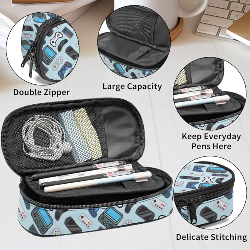 Image of Blue Game Video Game Controller Pencil Case for Boys Girls, Large Capacity Blue Pen Bag, Pencil Pouch With Zipper Compartments, Organizer for School Office Home Business