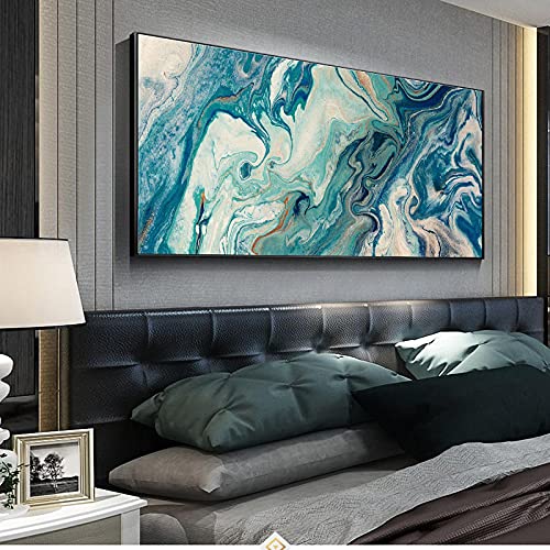 Toile vert abstrait 70x210 cm pour habiller un grand mur vide
