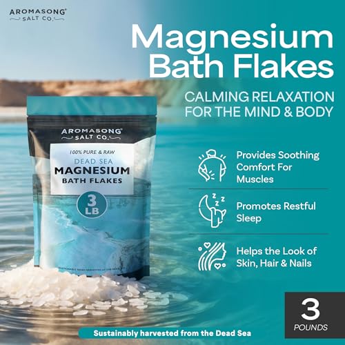 Aromasong Magnesium Flakes for Bath from The Dead Sea- 3 LB Resealable Pack Magnesium Chloride Flakes -Organic Bath Salt Muscle Relaxing Mineral Soak (Packaging May Vary)