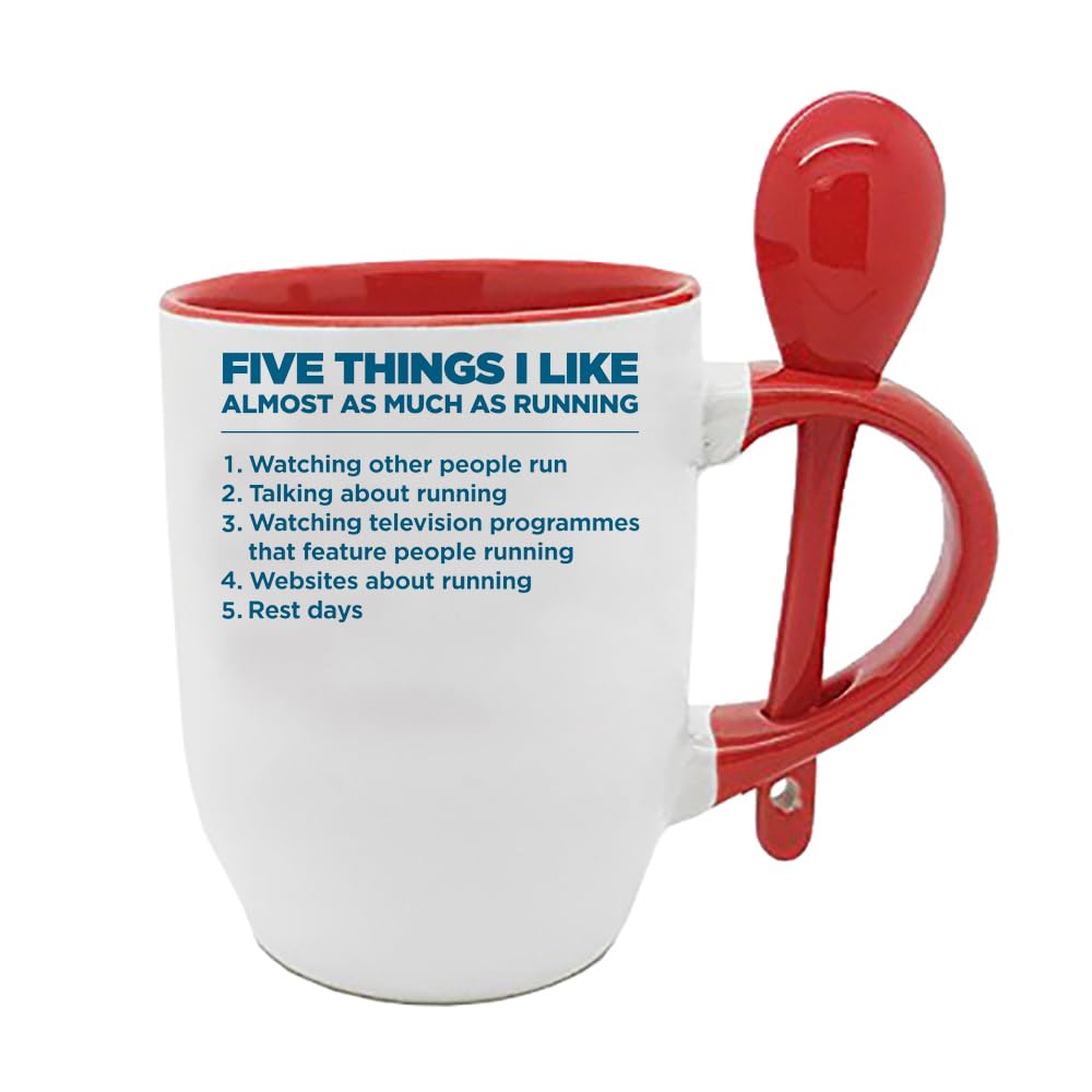 Giftme Five Things I Like Almost as Much as Running, Running Mug, Unique Spoon Ceramic Mug. (Red)