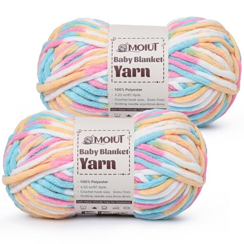 Image of Fluffy Chunky Yarn for Crocheting, Chenille Crochet Yarn 6 Super Bulky, 2 Pack of 87.9 yds /4.23 oz Baby Blanket Yarn, Soft Velvet Yarns for Knitting Amigurumi&DIY Crafts /Hats /Socks(2 Candy)