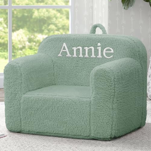 Image of Delta Children Personalized Sherpa Cozee Chair - Customize with Name - Foam Kids Chair for Ages 18 Months and Up, Sage