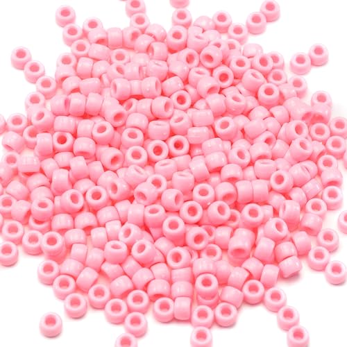 Image of 1000 Pcs Acrylic Pink DIY Pony Beads 6x9mm Bulk for Friendship Bracelet Necklace Jewelry Making Earring Pens Hair Beads Braiding Kit