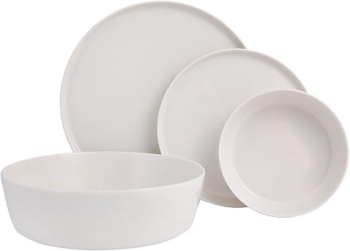 Porland Chopin Porcelain Dinnerware 4 Piece Place Setting 110.61 Dinner Plate, 17.07 Dessert/Salad Plate, 19.43 Large Bowl 16.29 Bowl, White