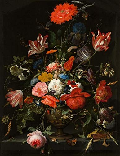 Peinture décoration murale nature morte fleurs vase en verre toile vintage 60x90cm sans cadre
