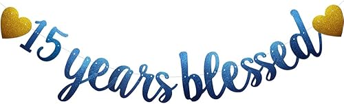 Bandera de los 15 años de bendición, guirnaldas de papel con purpurina azul para cumpleaños 15/aniversario de boda, suministros de decoración, no