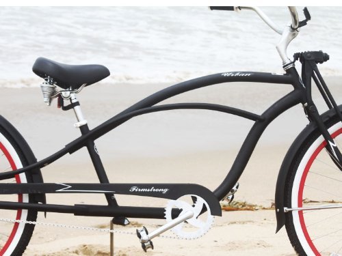 Firmstrong Urban Man Deluxe Single Speed Stretch Beach Cruiser Bicycle, 26-Inch, Matte Black/ Red Rim #TOP3