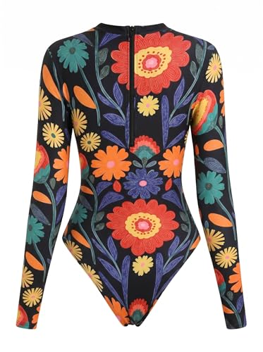 Image of ZAFUL Women's Long Sleeve Rash Guard Swimsuit One Piece Zipper Surfing Bathing Suit