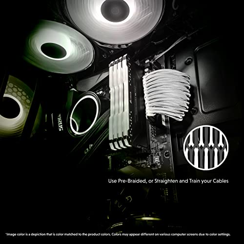 Image of LINKUP - PCI-E 8 (6+2) P GPU PSU Power Supply Braided Sleeved Custom Mod PC Extension Cable w /Combs┃Strong & Stiff Design┃Single Pack┃30CM 300MM - White