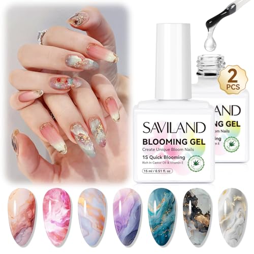 SAVILAND 30 ML Blooming Gel Nail Polish: 1-Second Quick Blooming Gel 2PCS Natural Castor Oil VE...