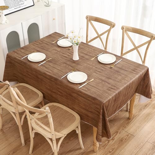 Image of Walrus Heavy Duty Vinyl Tablecloth with Flannel Backing Waterproof Oil-Proof Plastic Table Cloth Stain-Resistant Wipeable Rectangle or Square Table Cover for Indoor and Outdoor (Wood, 60X84 Inch)
