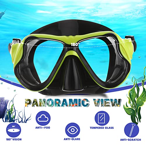 Ecally 2 Set Adult Diving Mask Swim Goggles With Nose Cover Swimming Goggles With Diving Mask Case Eva Goggles Box Portable Goggle Case Tempered Glass Waterproof Scuba Mask For Adult (Yellow, Black) #TOP3