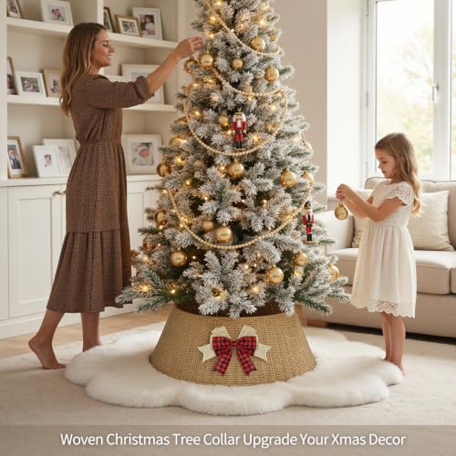 VOXOR Christmas Tree Collar with Bow Knot, Handwoven Tree Base Cover Tree Skirt Accessory for Home Decor Display, Natural (36 INCH) - image 5