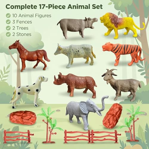Image of ZESTHOME Animal Set Toys for Kids PVC Rubber Wild & Domestic Animal Figures with Accessories | 6-8 cm | Learning & Pretend Play Toys | 17 pcs